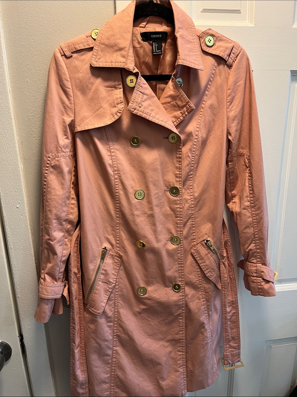 Forever 21 Pink Double-Breasted Belted Trench Coat